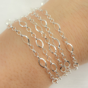 V178SS. Sterling Silver Diamond Cut Oval & 5 Flat Round Links Chain